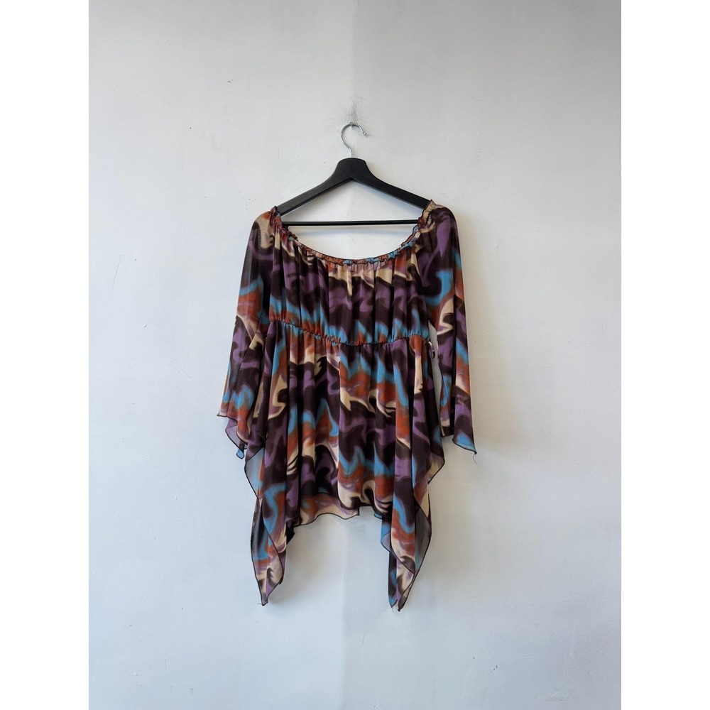 BeWare Blouse Womens XL Multicolor Chiffon‎ Off Shoulder Kimono Tunic Top Boho